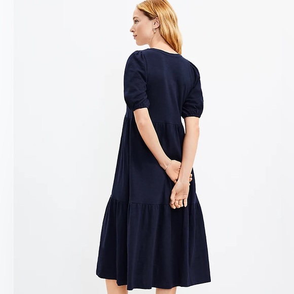 Loft Puff Sleeve Tiered Midi Dress XSP - Picture 2 of 6